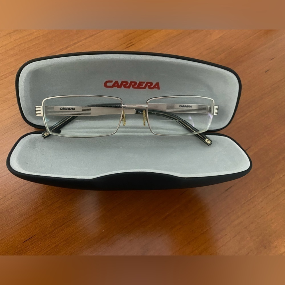 FRAME Only Carrera Eyewear Rectangular Silver Metal‎ Frame and Case  Unisex